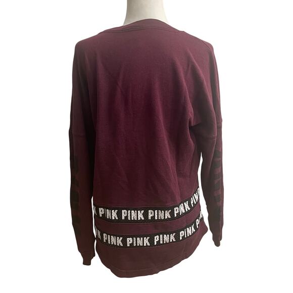 Victoria’s Secret PINK Maroon Long Sleeve Crewneck Shirt Sz S PINK Spellout - Picture 2 of 9